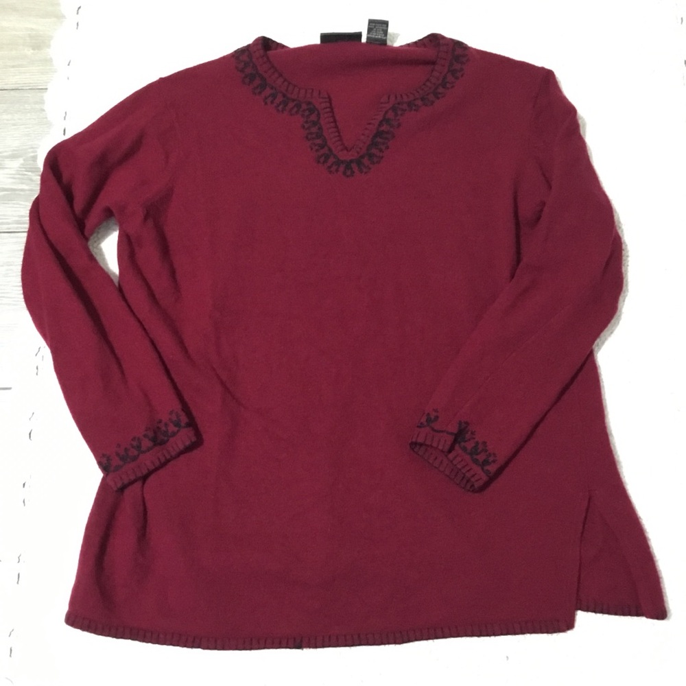 Burgundy Red Embroidered Lambswool Blend Sweater Top Relativity …